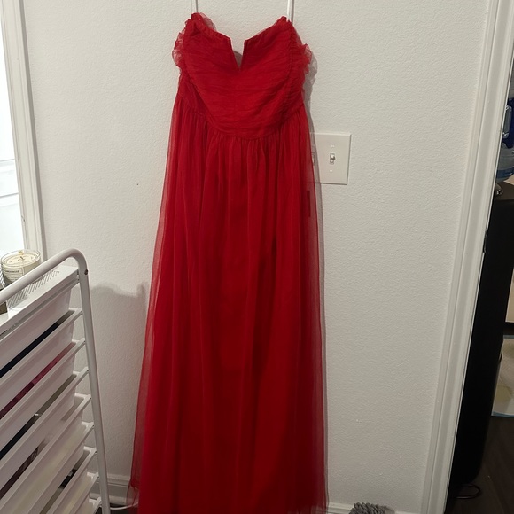 Red Tulle Strapless Maxi Dress - Picture 4 of 5
